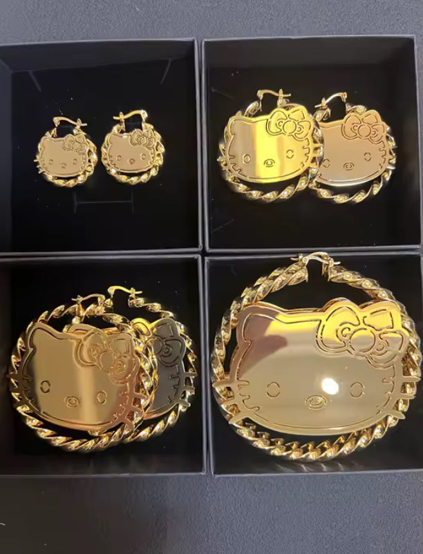 GOLD KITTY BAMBOO HOOPS