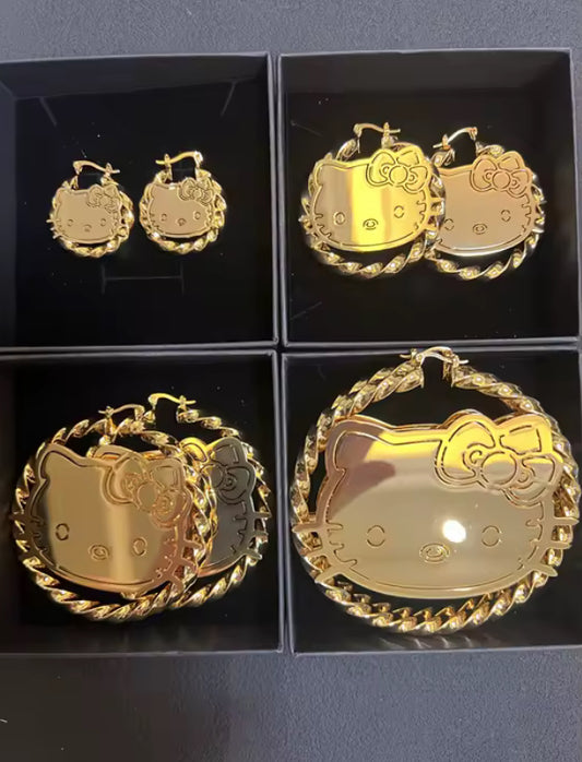 GOLD KITTY BAMBOO HOOPS